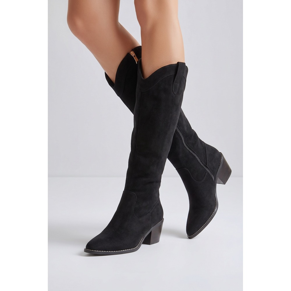 Dream Pairs Womens Black Faux Suede Knee High Western Boots Pointed Toe Size 8